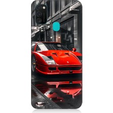 Teknomeg Samsung Galaxy M21 Uyumlu Kırmızı Spor Araba Desenli Silikon Kılıf