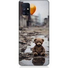 Teknomeg Samsung Galaxy M51 Uyumlu Oyuncak Ayı ve Uçan Balon Desenli Silikon Kılıf