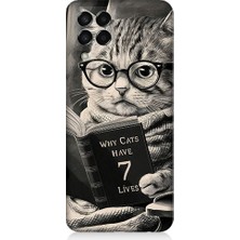 Teknomeg Samsung Galaxy M33 Uyumlu Kitap Okuyan Kedi Desenli Silikon Kılıf