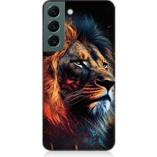 Teknomeg Samsung Galaxy S22 Uyumlu Siyah Fon Aslan Desenli Silikon Kılıf