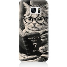 Teknomeg Samsung Galaxy S7 Uyumlu Kitap Okuyan Kedi Desenli Silikon Kılıf