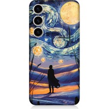 Teknomeg Samsung Galaxy S23 Uyumlu Güneş Sistemi,  Gece ve Insan Desenli Silikon Kılıf