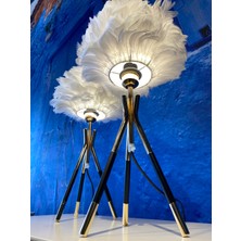 Valle De Diseno Gerçek Kuş Tüyü Tripod Anka Abajur 2'li Paket