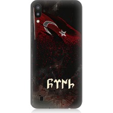 Teknomeg Samsung Galaxy M10 Uyumlu Bayrak ve Göktürkçe Türk Desenli Silikon Kılıf