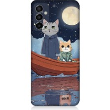 Teknomeg Samsung Galaxy M23 Uyumlu Sandaldaki Kediler Desenli Silikon Kılıf