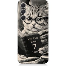Teknomeg Samsung Galaxy S23 Fe Uyumlu Kitap Okuyan Kedi Desenli Silikon Kılıf