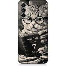 Teknomeg Samsung Galaxy M23 Uyumlu Kitap Okuyan Kedi Desenli Silikon Kılıf