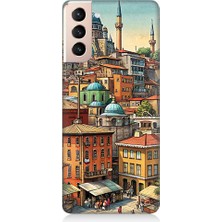 Teknomeg Samsung Galaxy S21 Uyumlu Eski Cami ve Mahalle Desenli Silikon Kılıf