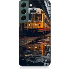 Teknomeg Samsung Galaxy S22 Uyumlu Eski  Metro Istasyonu ve Tren Desenli Silikon Kılıf