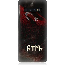 Teknomeg Samsung Galaxy S10 Plus Uyumlu Bayrak ve Göktürkçe Türk Desenli Silikon Kılıf