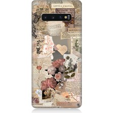 Teknomeg Samsung Galaxy S10 Plus Uyumlu Mektup Kelebek Çiçek Desenli Silikon Kılıf