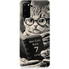 Teknomeg Samsung Galaxy S20 Plus Uyumlu Kitap Okuyan Kedi Desenli Silikon Kılıf