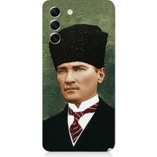 Teknomeg Samsung Galaxy S21 Fe Uyumlu Mustafa Kemal Atatürk Desenli Silikon Kılıf