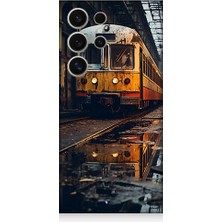 Teknomeg Samsung Galaxy S24 Ultra Uyumlu Eski Sarı Tren Desenli Silikon Kılıf