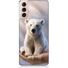 Teknomeg Samsung Galaxy S21 Plus Uyumlu Sevimli Kutup Ayısı  Desenli Silikon Kılıf