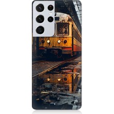 Teknomeg Samsung Galaxy S21 Ultra Uyumlu Eski Sarı Tren Desenli Silikon Kılıf