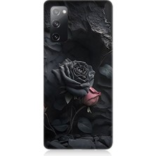 Teknomeg Samsung Galaxy S20 Fe Uyumlu Siyah ve Pembe Gül Desenli Silikon Kılıf