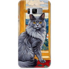 Teknomeg Samsung Galaxy S8 Plus Uyumlu Kül Rengi Tüylü Kedi Desenli Silikon Kılıf