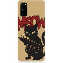 Teknomeg Samsung Galaxy S20 Uyumlu Kara Kedi ve Silah Desenli Silikon Kılıf