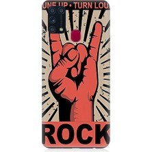 Teknomeg Samsung Galaxy M31 Uyumlu Rock Müzik Desenli Silikon Kılıf