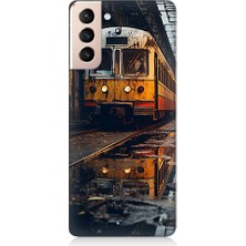 Teknomeg Samsung Galaxy S21 Plus Uyumlu Eski  Metro Istasyonu ve Tren Desenli Silikon Kılıf