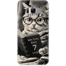 Teknomeg Samsung Galaxy S8 Plus Uyumlu Kitap Okuyan Kedi Desenli Silikon Kılıf