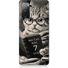 Teknomeg Samsung Galaxy S20 Fe Uyumlu Kitap Okuyan Kedi Desenli Silikon Kılıf