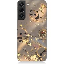 Teknomeg Samsung Galaxy S22 Plus Uyumlu Panda ve Gezegenler Desenli Silikon Kılıf