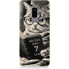 Teknomeg Samsung Galaxy S9 Plus Uyumlu Kitap Okuyan Kedi Desenli Silikon Kılıf