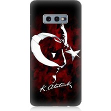 Teknomeg Samsung Galaxy S10E Uyumlu Bayrak ve Atatürk Imza Desenli Silikon Kılıf