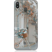 Teknomeg Samsung Galaxy M20 Uyumlu Çiçekli Bisiklet Desenli Silikon Kılıf