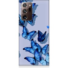 Teknomeg Samsung Galaxy Note 20 Ultra Uyumlu Mavi Kelebekler   Desenli Silikon Kılıf
