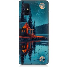 Teknomeg Samsung Galaxy M51 Uyumlu Ay ve Ahşap Ev Desenli Silikon Kılıf