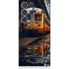 Teknomeg Samsung Galaxy S23 Ultra Uyumlu Eski Sarı Tren Desenli Silikon Kılıf