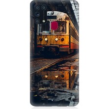 Teknomeg Samsung Galaxy M31 Uyumlu Eski Sarı Tren Desenli Silikon Kılıf