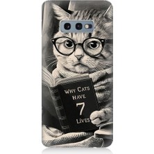 Teknomeg Samsung Galaxy S10E Uyumlu Kitap Okuyan Kedi Desenli Silikon Kılıf