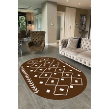 Napoli Home Dijital Baskılı Kaymaz Taban Yıkanabilir Iskandinav Oval Salon Halısı, N-O-Iskandinav-25-Kahve,