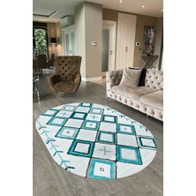 Napoli Home Dijital Baskılı Kaymaz Taban Yıkanabilir Iskandinav Oval Salon Halısı, N-O-Iskandinav-12-Mavi,