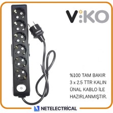 Viko Multi-Let Siyah 6'lı 5 Metre Anahtarlı Topraklı Çocuk Korumalı Kablolu Grup Priz (3x2.5 Ttr Tam Bakır Kalın Kablolu)