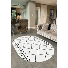 Napoli Home Dijital Baskılı Kaymaz Taban Yıkanabilir Iskandinav Oval Salon Halısı, N-O-Iskandinav-06-Beyaz,