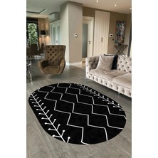 Napoli Home Dijital Baskılı Kaymaz Taban Yıkanabilir Iskandinav Oval Salon Halısı, N-O-Iskandinav-06-Siyah,