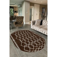Napoli Home Dijital Baskılı Kaymaz Taban Yıkanabilir Iskandinav Oval Salon Halısı, N-O-Iskandinav-17-Kahve,