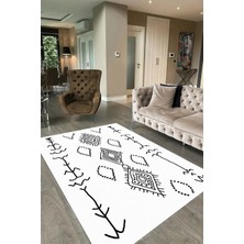 Napoli Home Dijital Baskılı Kaymaz Taban Yıkanabilir Iskandinav Yolluk Salon Halısı, N-Iskandinav-26-Beyaz,