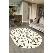 Napoli Home Dijital Baskılı Kaymaz Taban Yıkanabilir Iskandinav Oval Salon Halısı, N-O-Iskandinav-16-Krem,