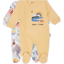 Bebelop Erkek Bebek Hayvan Baskılı Yandan Çıtçıtlı Patikli Tulum 2'li Set
