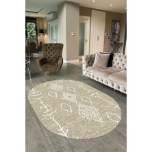 Napoli Home Dijital Baskılı Kaymaz Taban Yıkanabilir Iskandinav Oval Salon Halısı, N-O-Iskandinav-26-Krem,