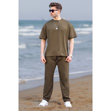Yakamel Erkek Kısa Kollu Oversize Eşofman Takımı