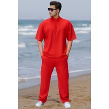 Yakamel Erkek Kısa Kollu Bol Kesim Pijama Takımı