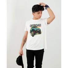 Boydimood Offroad Baskili Oversize Beyaz Tişört