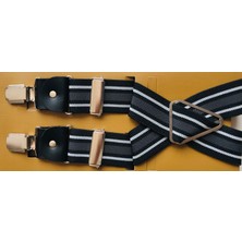 Kemer Sepeti 4 Klipsli Siyah Gri Beyaz Çizgili Pantolon Askısı